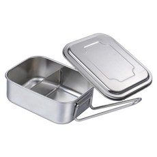 Couselect 食品級不銹鋼帶蓋飯盒/長方形便當盒/上班族學生蒸飯餐盒 小號 兩格, 銀色, 1個