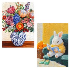 Lalahappy 感性風景居家裝飾興趣拼圖 2件組, 24 花瓶 + 讀書的兔子, 1套, 1000件