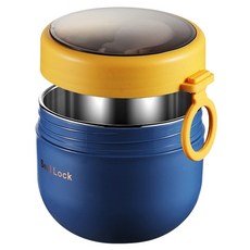 JOW BUY 蕉蕉購物 304不鏽鋼雙層可微波保溫罐 附餐具, 藍色 + 黃色, 1個