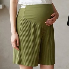 I CAN SIMPLE 直坑條託腹款百褶孕婦涼感短褲