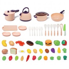 cute stone 盟石 兒童廚房玩具家家酒玩具50件組 CS204012, 粉紅色, 1套