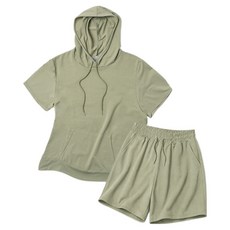ILLUSO 男女通用涼感透氣運動服短袖連帽上衣+短褲套裝