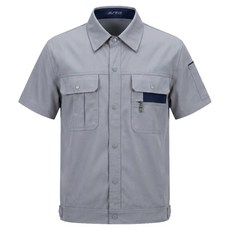 TIS 口袋撞色短袖工作服, 灰色, 1個