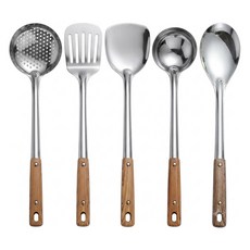 Kitchora 不鏽鋼防燙廚具5件組, 單一顏色, 1套, 湯勺 + 漏勺 + 漏鏟 + 鍋鏟 + 飯勺