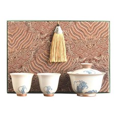 JOW BUY 蕉蕉購物 陶瓷海浪茶具1壺2杯禮盒裝, 米色, 1套, 茶壺 + 茶杯 2個
