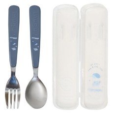 Mugu 316 spoon & fork main 316不鏽鋼學習叉匙收納組, 藍色, 1個, 湯匙 + 叉子 + 收納盒