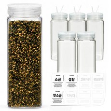 mir 韓國製 Farms 方形調味罐 白色蓋 700毫升 x 6入 + 8款標籤貼紙套組, 1套