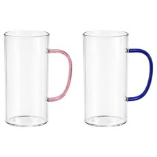 라임올리브 컬러 핸들 내열유리컵 730ml 2종 세트, 핑크, 블루, 1세트