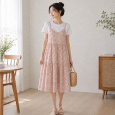 I CAN SIMPLE 孕婦花卉圖案層次感長版連身裙