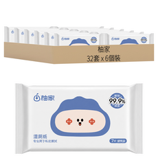 柚家 便攜式濕廁紙 7張 15 x 18cm, 32套, 6個裝, 46g