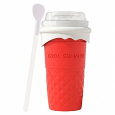 Aura 一捏成冰捏捏杯/矽膠快速制冰製冷杯/冰沙杯/冷飲杯 DIY沙冰 夏日必備 附兩用吸管勺子, 紅色, 1個, 500ml