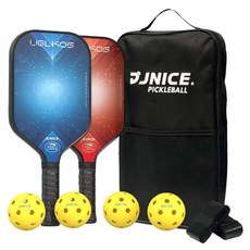 JNICE 久奈司 量子匹克球拍雙拍套組 球拍 2個 + 匹克球 4 個+ 收納包 + 握把皮 2個, 藍色 + 紅色, 1套