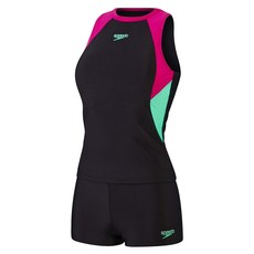 speedo 女款運動兩件式平口泳裝 Colourblock SD81294515751, 黑色 + 粉紫色 + 綠色