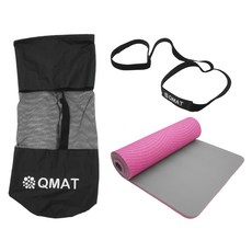 QMAT 體位線瑜珈墊 附束帶 + 外出袋 台灣製, 粉色 + 灰色, 1個