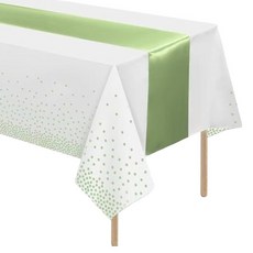 Inareum 覆蓋式一次性桌布 綠色桌布 白色 137 x 274 cm, 1個, 1入