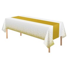 Inareum 覆蓋式一次性桌布 金色桌布 白色 137 x 274 cm, 1個, 1入