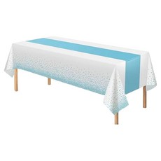 Inareum 覆蓋式一次性桌布 天藍色桌布 白色 137 x 274 cm, 1個, 1入