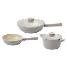 NEOFLAM IH爐適用 SACA 陶瓷塗層鍋具組, 淺灰色, 1套, 雙耳湯鍋24cm + 湯鍋蓋24cm + 炒鍋24cm + 炒鍋30cm + 炒鍋蓋30cm