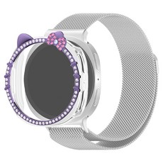 SPACE SHIELD Galaxy Watch 相容 Neko 閃亮貓咪水鑽 PC 防撞保護殼, 紫色, 1個