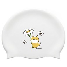 KeepSwimming 可愛小狗花朵設計花朵小狗矽膠泳帽, 白色, 1個