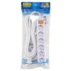 ILSHIN ELECTRIC IS Power 多功能電源線 多孔插座 主開關 6孔插座 5號 16A KS, 5m, 白色, 1個