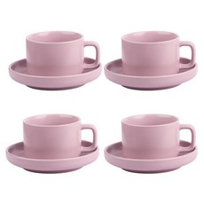 JUST HOME 好時光陶瓷咖啡杯盤組 M0067-01B-1, 粉色, 4套