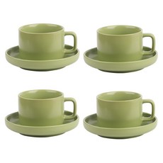 JUST HOME 好時光陶瓷咖啡杯盤組 M0067-01D-1, 綠色, 4套