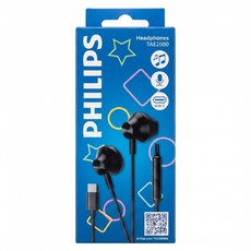 PHILIPS 飛利浦 音效強化線控Type C耳塞式有線耳機 TAE2000BK, 黑色