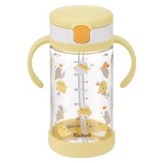 Richell 利其爾 Aqulea第5代吸管水杯 含底座 小雞咕咕, 黃色, 1個, 320ml