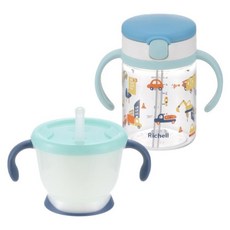 Richell 利其爾 Aqulea第5代學習水杯組合 交通總動員, 藍色, 1套, 350ml