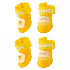 hipidog 嬉皮狗 防水防滑狗鞋 可調節寵物腳套 戶外耐磨貓狗鞋4件組, 黃色, 1套