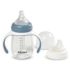 BEABA 2in1 Tritan 雙耳學飲杯 灰藍 附奶嘴 + 飲嘴, 灰藍色, 1套, 210ml