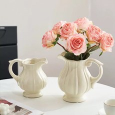 FLORAL M 花藝 法式洛可可優雅陶瓷壺花瓶, 米色