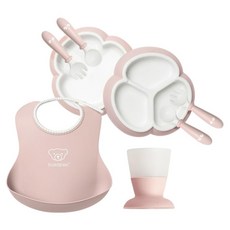 BABYBJORN 圍兜餐具豪華8件組禮盒, 粉色, 1套, 圍兜 + 杯子 + 三葉草餐盤 2個 + 湯匙 2支 + 叉子 2支