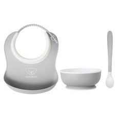 BABYBJORN 寶寶餵食3件組, 灰色, 1套, 寶寶碗 + 湯匙 + 圍兜