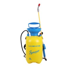 XIN LAI HOME 新錸家居 5L氣壓式肩背灑水器 噴霧器 5L 標配玻璃纖維塑料噴桿42cm 中文款, 藍色 + 黃色, 1個
