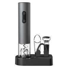 Yorn 多功能電動開瓶器/紅酒倒酒器 /葡萄酒香檳開蓋器/酒具套裝5件組 底座款, 黑色, 1套