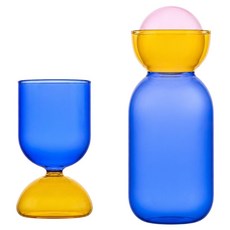wvii 澄透原彩玻璃茶壺 660ml + 杯 260ml, 藍撞黃, 1套, 920ml