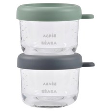 BEABA 可堆疊玻璃食物儲存罐2件組 150ml, 灰色 + 綠色, 1套