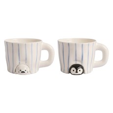 CMYD.STUDIO 日本原創 PAPA咖啡杯 企鵝 + 海豹, 奶白, 1套