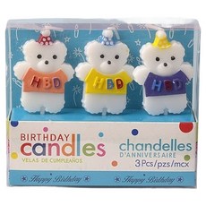 비비 HBD 생일파티 케이크 장식 멀티 곰돌이 캔들 3종 세트, 1세트, 무향