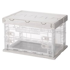 SHIMOYAMA 工業風耐重摺疊置物收納箱 48L, 透明色 + 卡其色, 1個