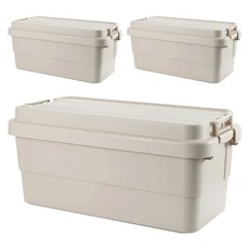 AOTTO 創意傢俱 無印款軍規高耐重扣式多功能提把收納箱 65L AL-2205W, 卡其色, 3個