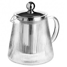 ibili Elegant 玻璃濾茶壺 豎紋 800ml 茶水分離壺 晶透玻璃 洗碗機可洗 茶具 1個