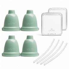 LALABY Ggombi 吸管蓋 綠色 + 綠色組合, 2套, 瓶蓋 2入 + 吸管 2入 + 收納盒