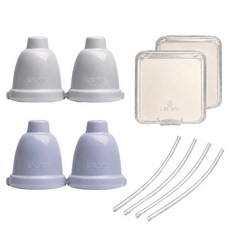 LALABY Ggombi 吸管蓋 灰色 + 薰衣草色 套組, 2套, 瓶蓋 2入 + 吸管 2入 + 收納盒