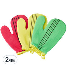 코멧 홈 엄지 목욕 때밀이 장갑 3종 세트, 그린, 엘로우, 레드, 2세트