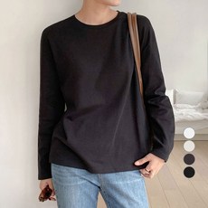 아피나르 여성용 릴렉스드핏 고밀도 순면 크루넥 긴팔 티셔츠