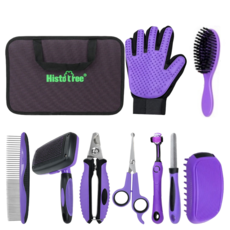 Histo tree 寵物美容梳剪9件組, 黑紫色, 1套