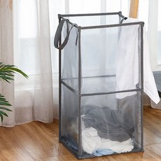 디오셀 망사통풍 접이식 2단 빨래바구니, 그레이